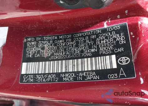 2004 Toyota Prius z USA, uszkodzony, nr VIN JTDKB22U640017096